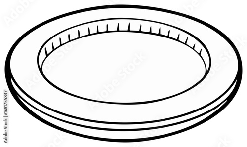 Black and white Illustration of a Round Platform With Raised Sides Perspective View