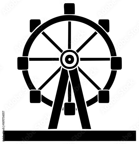 Simple black silhouette of a Ferris wheel with square cabins against a white background