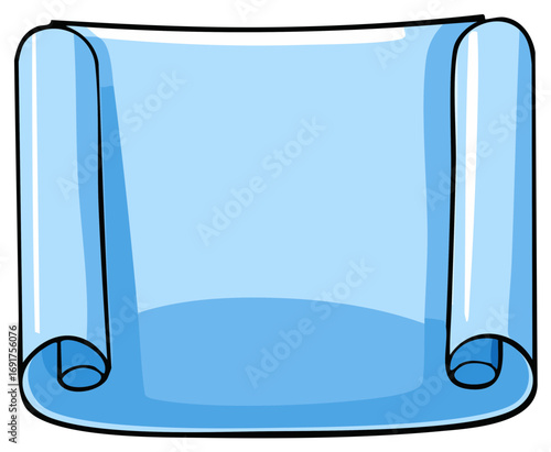Blue Scroll Design Element with Rolled Edges and a Space for Text on a White Background