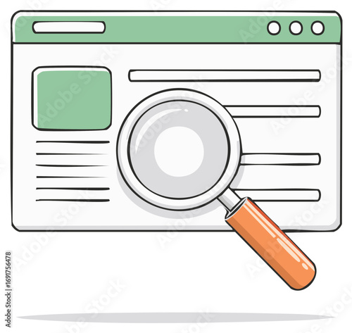 Magnifying glass over a website illustration with web interface search and investigation concept