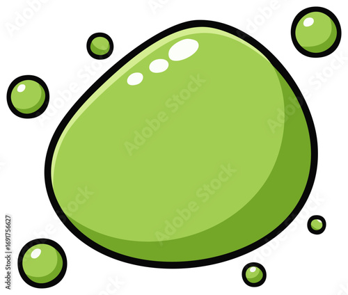 Green blob with bubbles illustration for logo, design elements