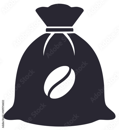 Coffee Beans Sack Bag, Black Coffee Beans Sack, Vector Illustration, Coffee Icon, Isolated