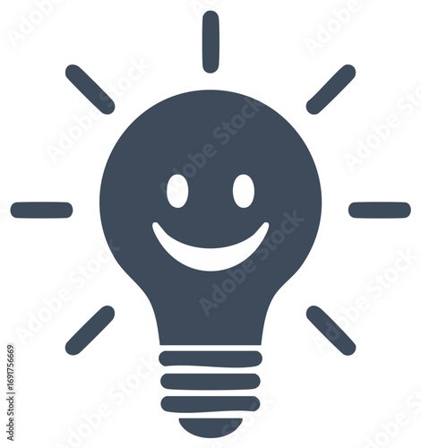 Happy light bulb icon symbolizes bright ideas innovation and positive thinking