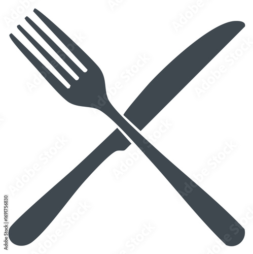 Fork and knife crossed symbol flat vector icon for eating and mealtime