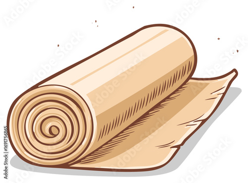 Rolled Beige Fabric Bandage Unfurling with Shadow and Texture