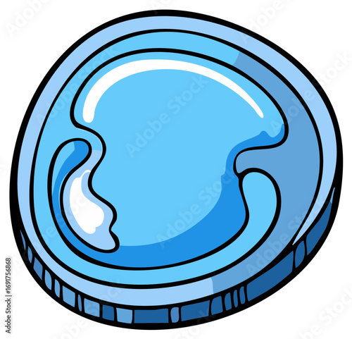 Cartoon Style Water or Liquid Fill: Round Shape with Bubbles and Reflection