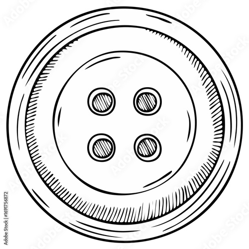 Single button with four holes hand drawn style for fashion crafting and sewing