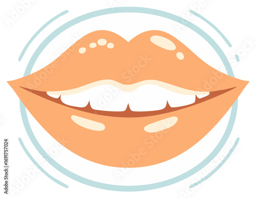 Vector illustration of a beautiful smiling mouth with glossy lips and white teeth
