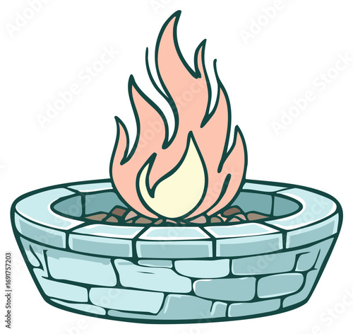 Cartoon Fire Pit Illustration with Fiery Flames Emitting Heat for Warmth
