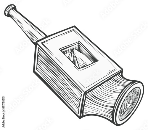 Antique Thunder Maker Toy Noise Maker Illustration Wood and Metal Line Art