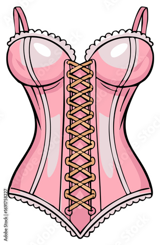 Pink Corset with Lace and Straps Romantic Apparel Detailed Illustration