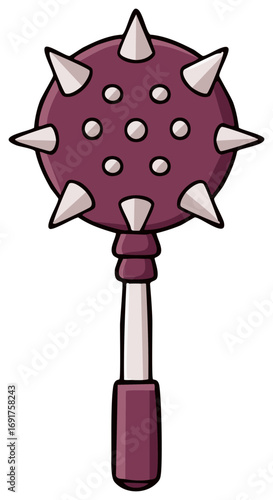 Stylized cartoon medieval mace weapon with sharp spikes digital graphic icon