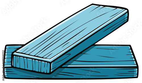 Bright blue wooden blocks stacked illustration. Cartoon timber planks art.