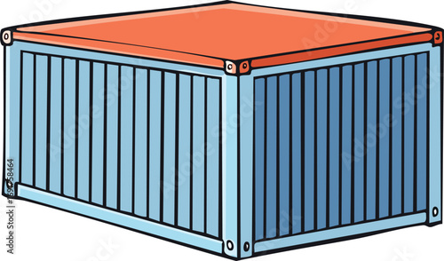 A light-blue shipping container with an orange tarp cover.