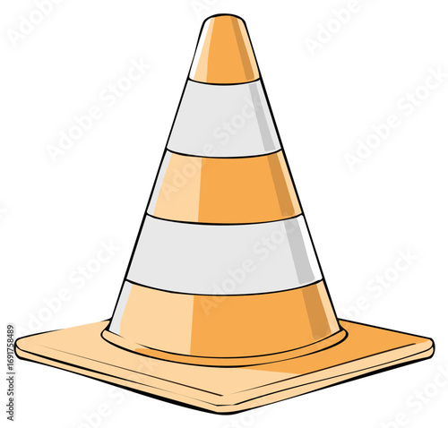 Orange Traffic Cone with White Reflective Stripes for Safety and Guidance