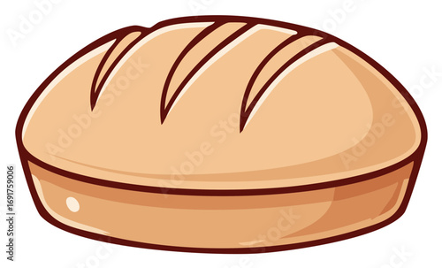 Hand drawn cartoon loaf of bread with scoring on top and a golden brown crust