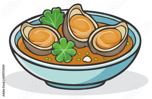Delicious Abalone Soup with Fresh Greens and Savory Broth in a Bowl