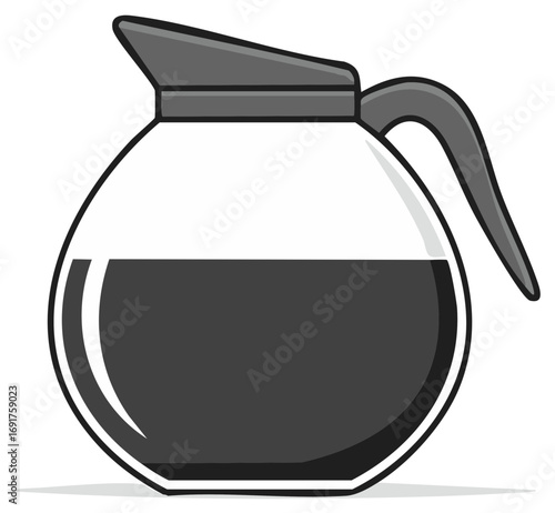 Classic glass coffee pot carafe half full of fresh brewed black coffee vector illustration