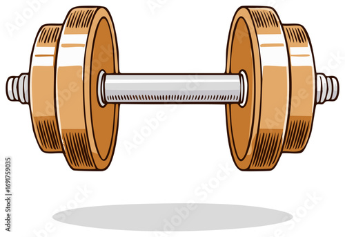 Classic golden dumbbell hand drawn illustration for gym and fitness training