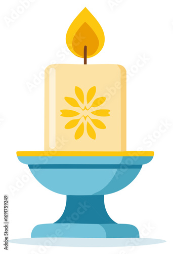 Candle with Floral Design in a Holder, a Soft Glow and Decorative Home Element