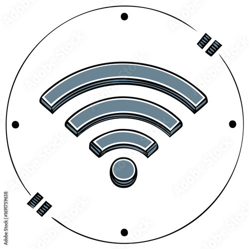 Wi-Fi symbol design with satellite elements and round frame