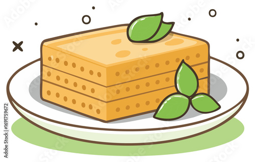 Cartoon Style Lasagna Portion with Basil Leaves on a Plate Delightful Italian Food