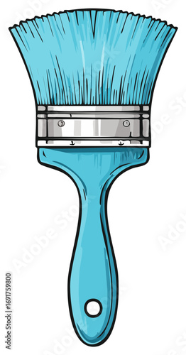 Stylized illustration of a blue paintbrush tool for painting, artist concepts, and design.