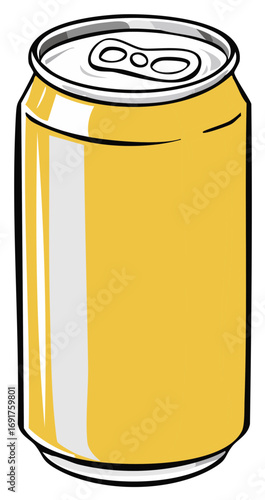 Illustrated aluminum beverage can, yellow with white highlights.