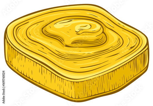 Vibrant Yellow Gold Square Block Isolated with Abstract Swirl Pattern Design