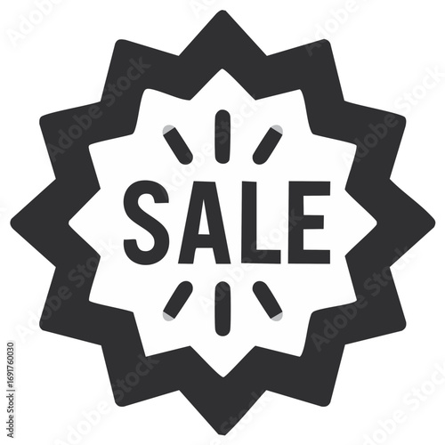 Sale Advertisement Icon in Starburst Shape with Highlighted Elements for Marketing Promotions