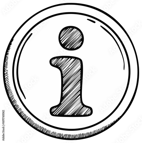 Information sketch icon in circular frame black and white with hatched lines for guidance and support