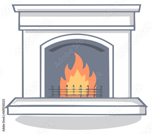 Cozy home fireplace with a warm burning fire vector illustration