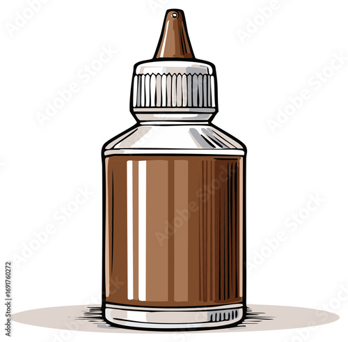 Isolated brown liquid dropper bottle with silver cap illustration