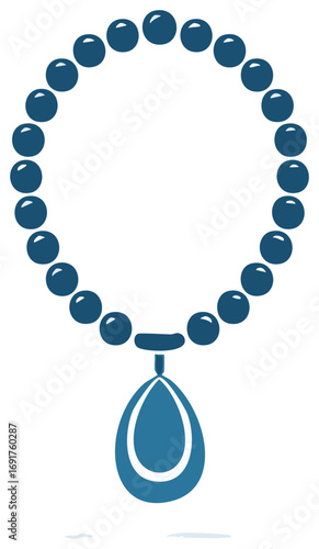 Elegant Blue Beaded Necklace Adorned with Teardrop Pendant Fashion Statement Accessory Design Element Illustration