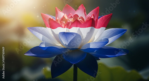 Vibrant Lotus Flower with Netherlands Flag Colors