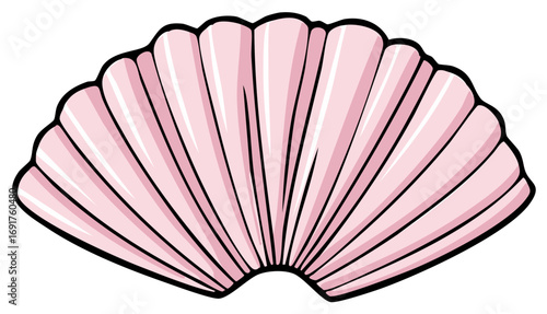 Elegant Sea Shell Clam in Pretty Pink with Black Outline Coastal Decorative Element