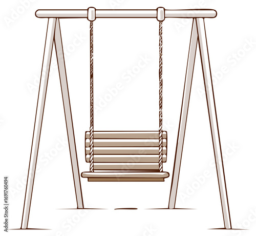 Illustration of a Wooden Swing Set on a Playground with Rope