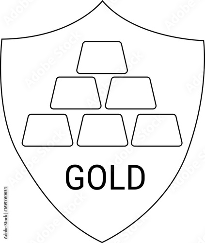 gold bar icon and shield icon white background