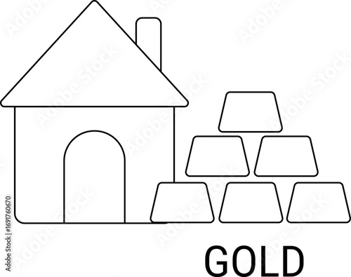 gold bar icon and house icon white background