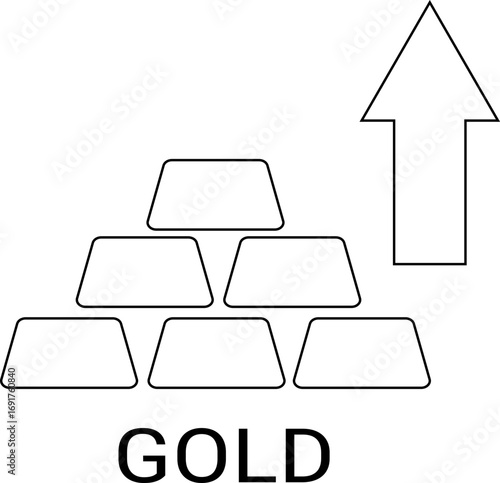 gold bar icon and up arrow icon with white background