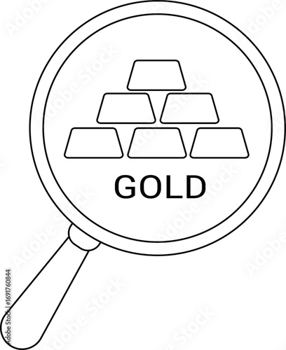 gold bar icon and magnifying glass icon with white background