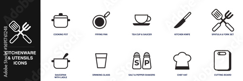 Kitchenware and Utensils Line Icon Set