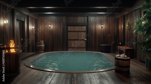 Rustic Wooden Hot Tub Room Interior