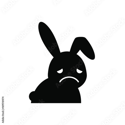 Sad rabbit silhouette icon drooping ears black white