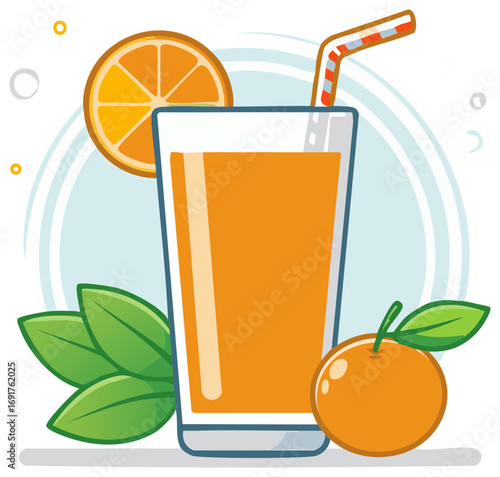Glass of Orange Juice with Orange Slice and Fruit