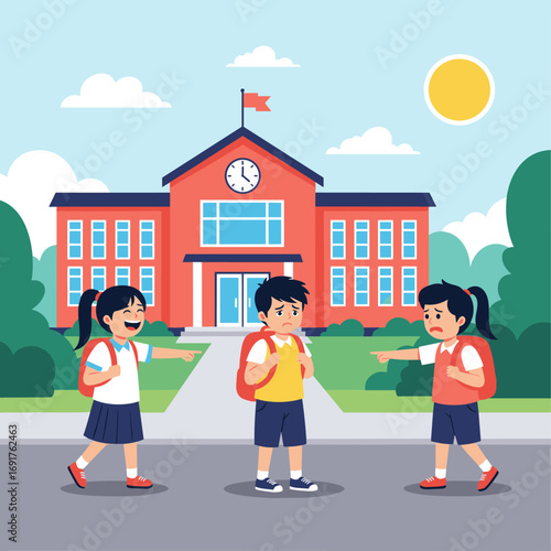 Children facing social challenges at school learning about empathy and inclusion in a supportive environment fostering kindness and understanding
