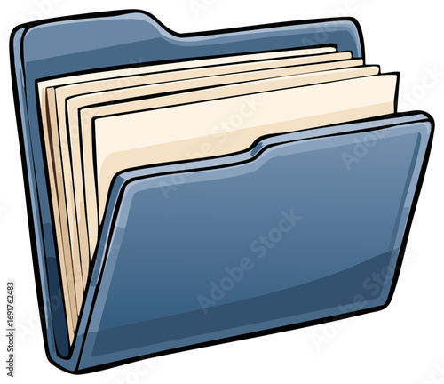 Blue file folder icon with documents vector illustration