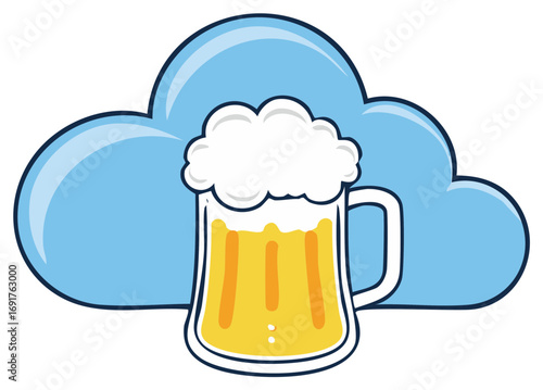 Beer Mug with Foamy Cloud Graphic Illustration Concept