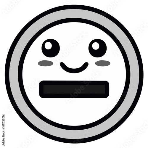 Cute expressive cartoon face icon with a minus symbol or low energy battery indicator button
