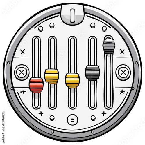 Cartoon style equalizer with colored sliders, sound control panel design